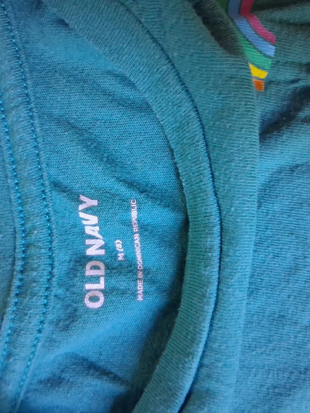 Old Navy Teal Short Sleeve Tee with Rainbow Pocket Graphic